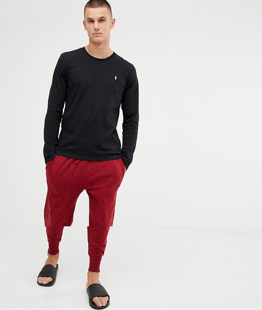Polo Ralph Lauren long sleeve top and pony print joggers gift box set in black and red