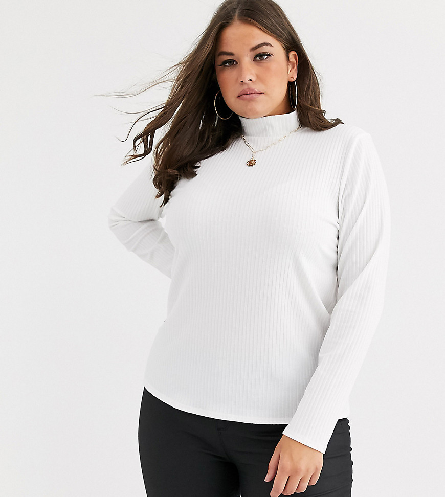 Boohoo Plus basic high neck ribbed top in white