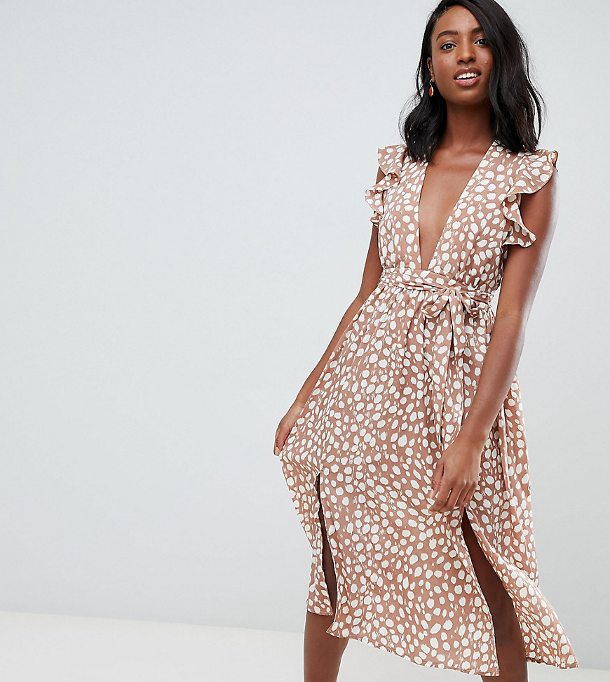 Glamorous Tall sleeveless midi dress with flutter sleeves in smudge spot print