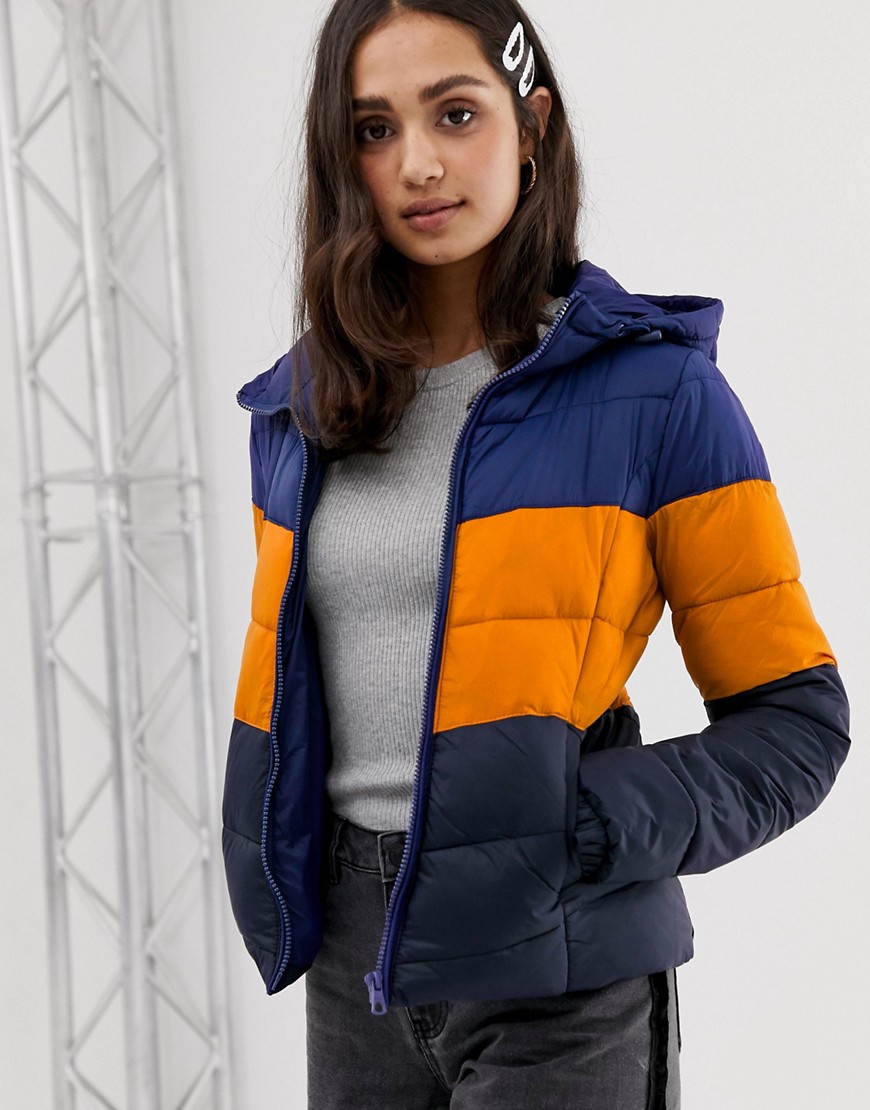 Only North retro sporty tube quilted jacket with hood
