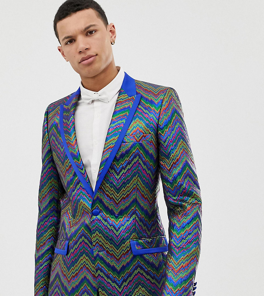 ASOS EDITION Tall slim tuxedo jacket in multi coloured zig zag jacquard