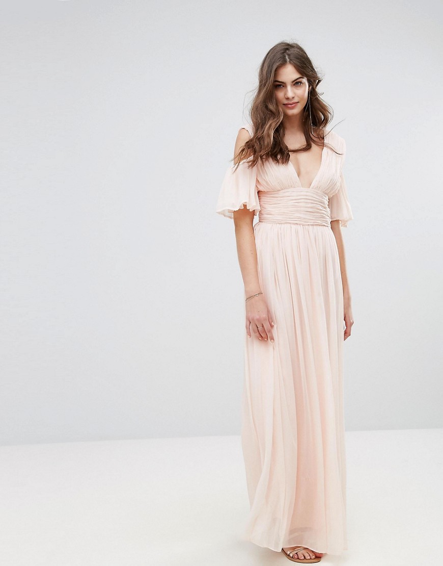French Connection Constance Drape Cold Shoulder Maxi Dress - Pink opal