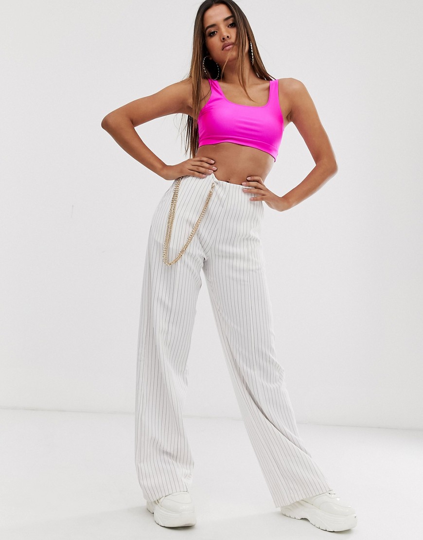 Missguided X Madison Beer stripe trousers with chain detail