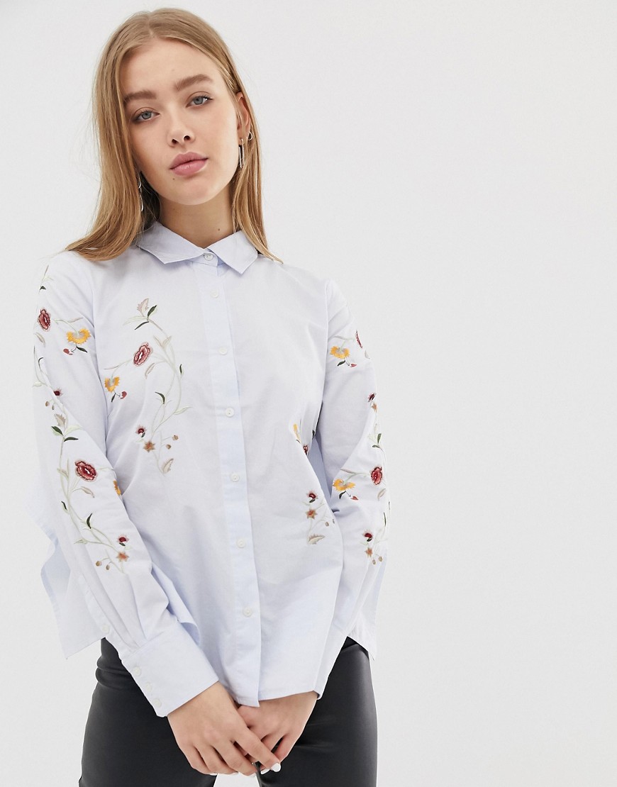 Blank NYC In Bloom floral embroidered shirt