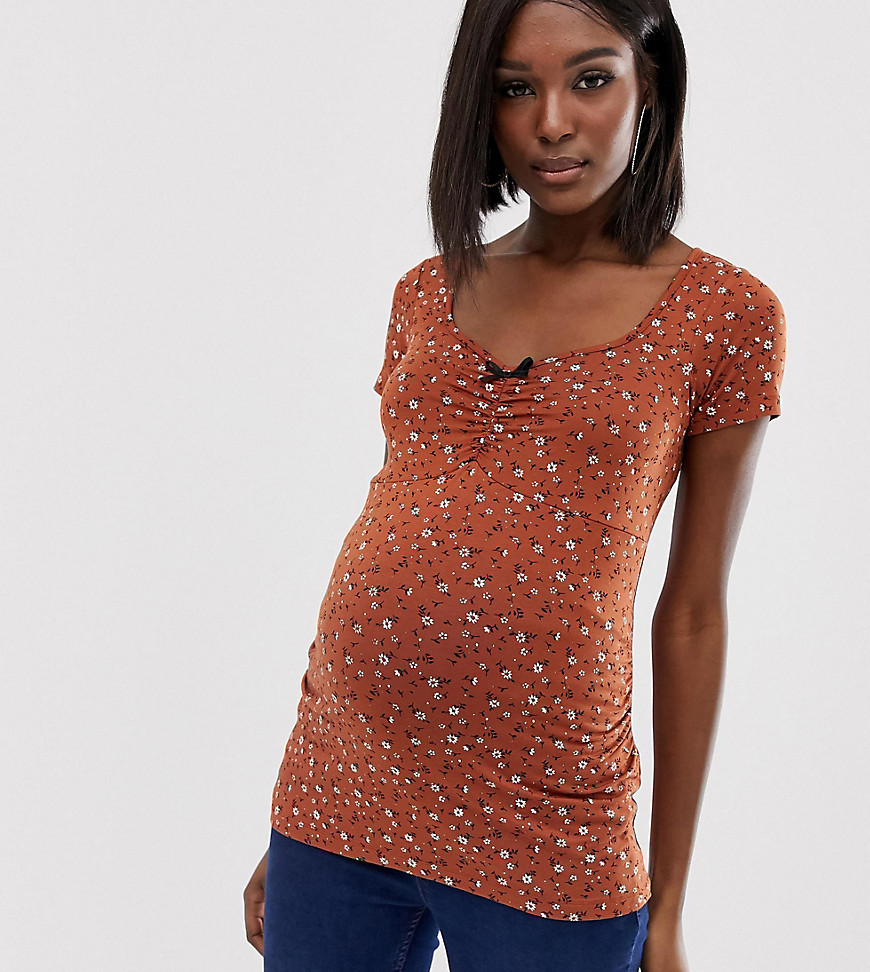 ASOS DESIGN Maternity top in floral ditsy print with sweetheart neck