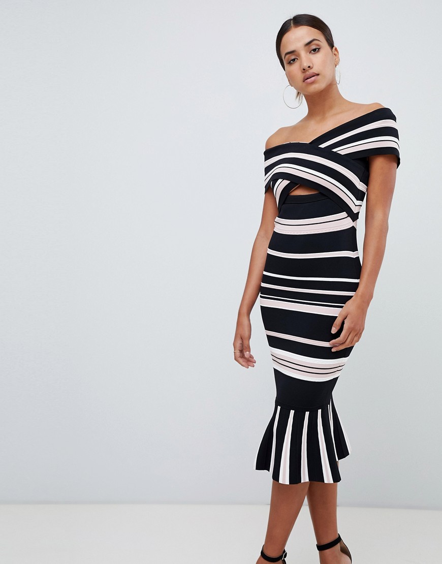 Forever New cut out bardot dress in stripe