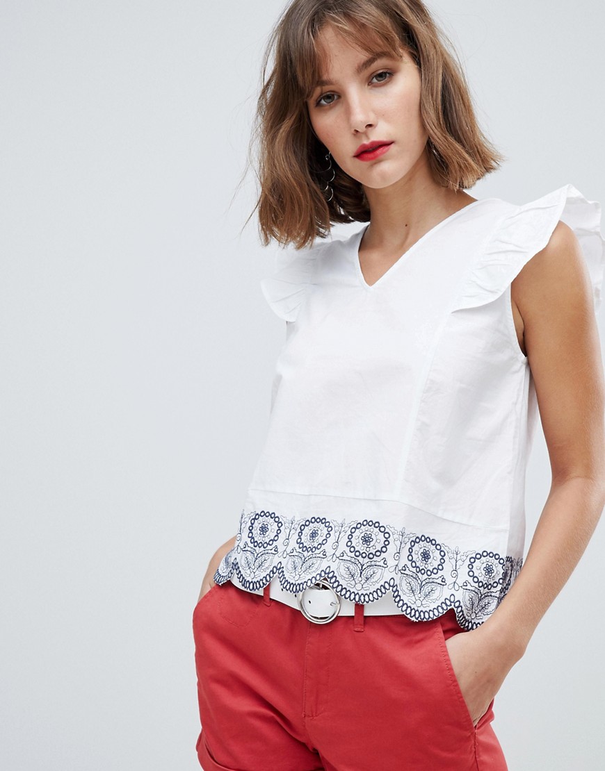 Mango broderie anglaise blouse with ruffle shoulder