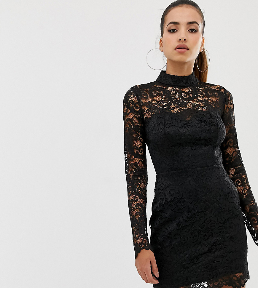 Missguided high neck lace mini dress in black