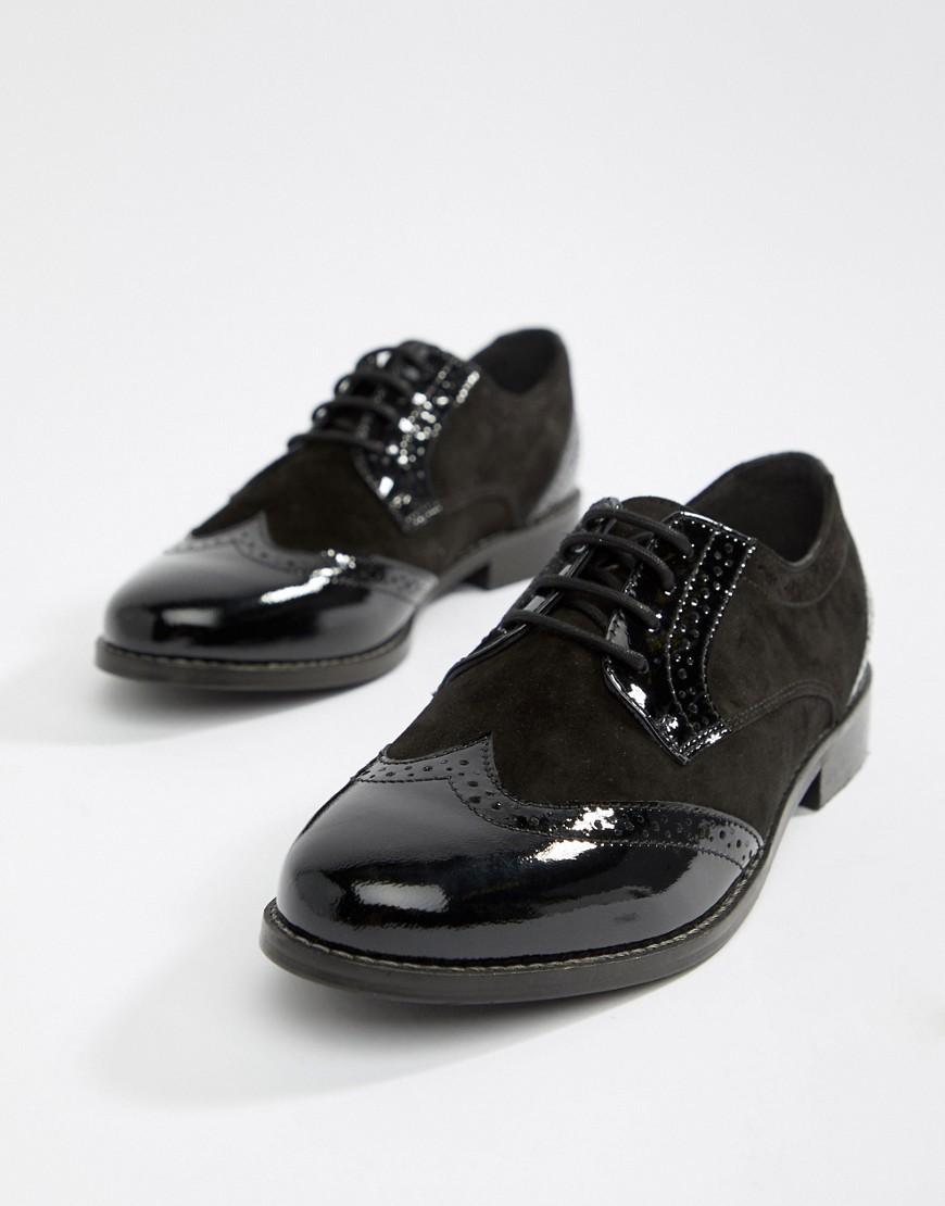 Dune London Foxxy Lace Up Leather Brogue Shoes - Black leather mix