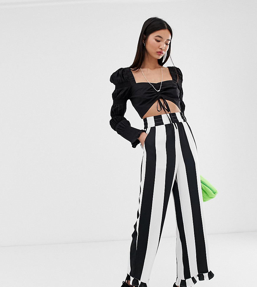 COLLUSION bold stripe trouser with ruffle hem