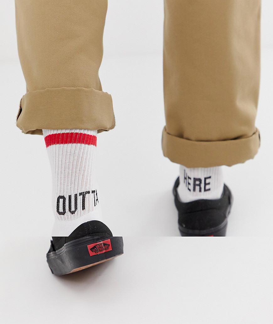 ASOS DESIGN sports socks with slogan and stripes
