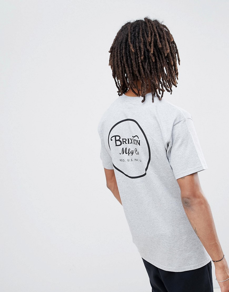 Brixton Wheeler T-Shirt With Back Print In Grey - Grey