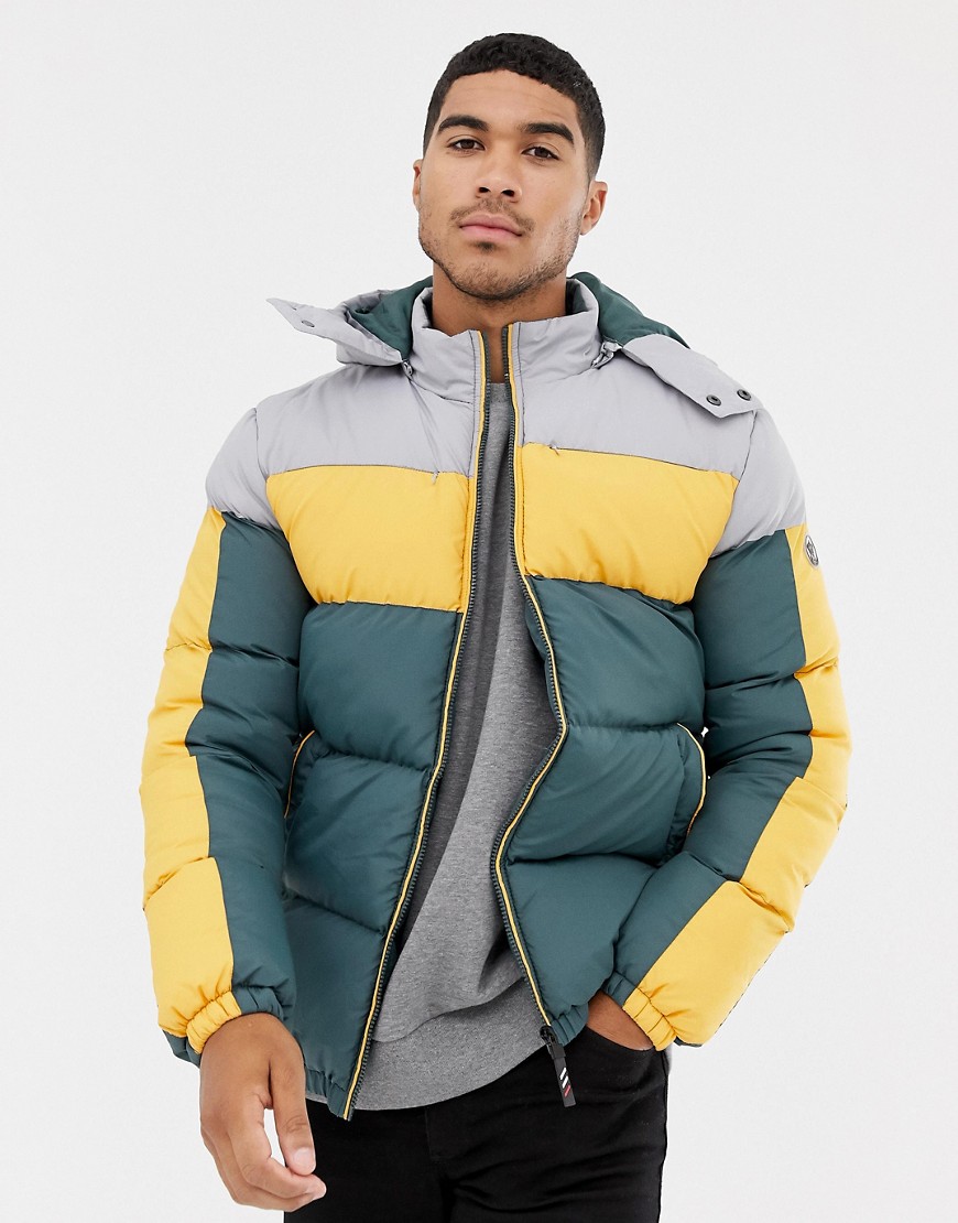 Soul Star padded jacket with yellow colour block taping