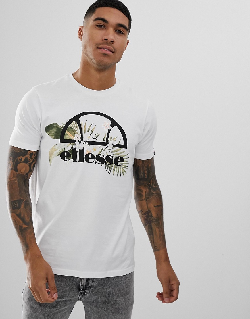 ellesse Forli t-shirt with large floral logo in white