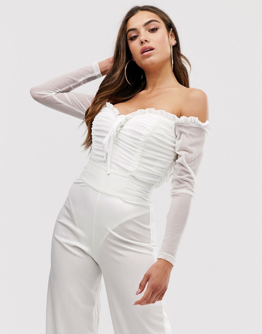 Club L London ruched off shoulder body in white