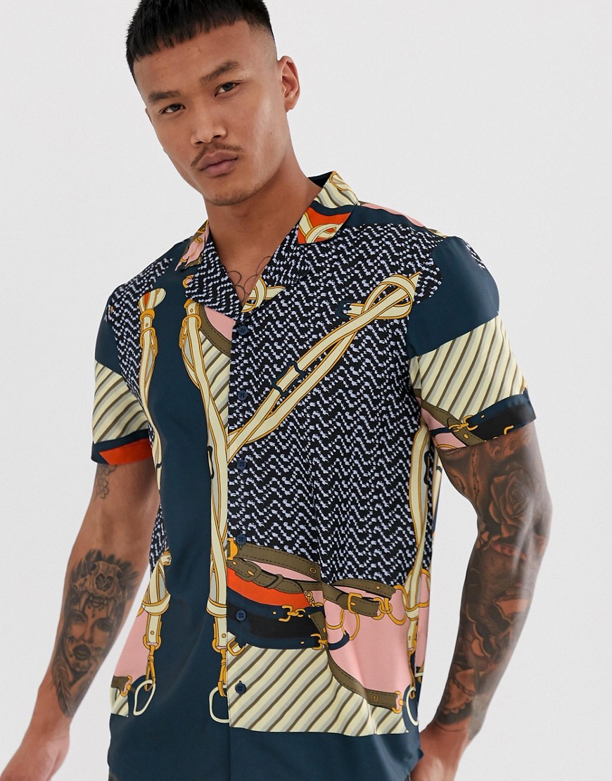Another Influence baroque printed revere shirt