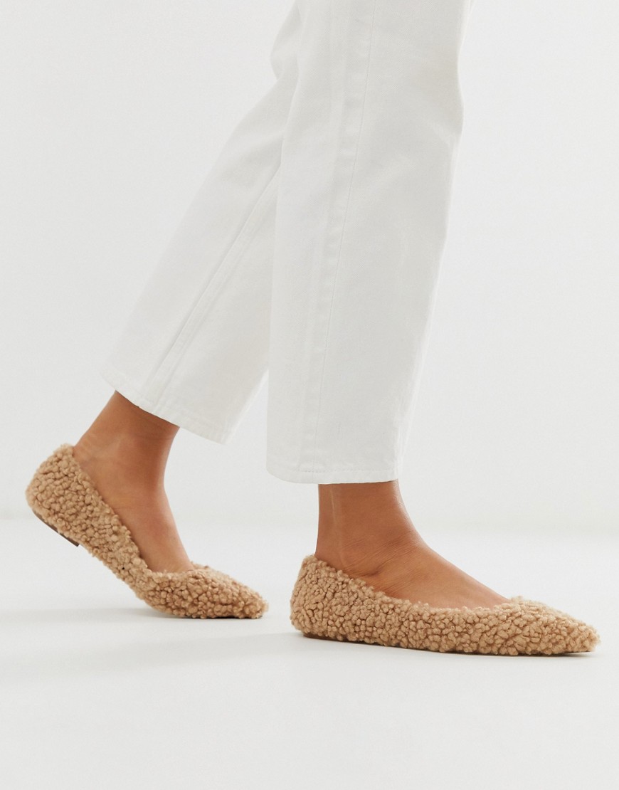 ASOS DESIGN Latch pointed ballet flats in borg
