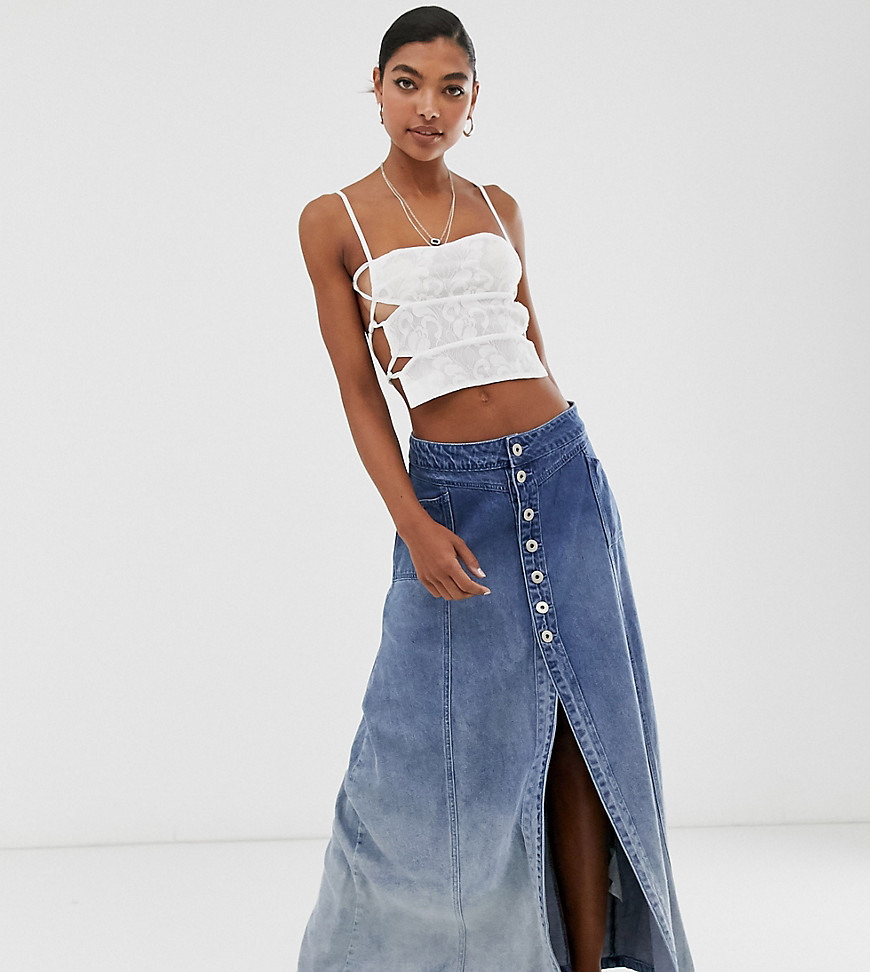 One Above Another button through midaxi skirt in ombre denim wash co-ord