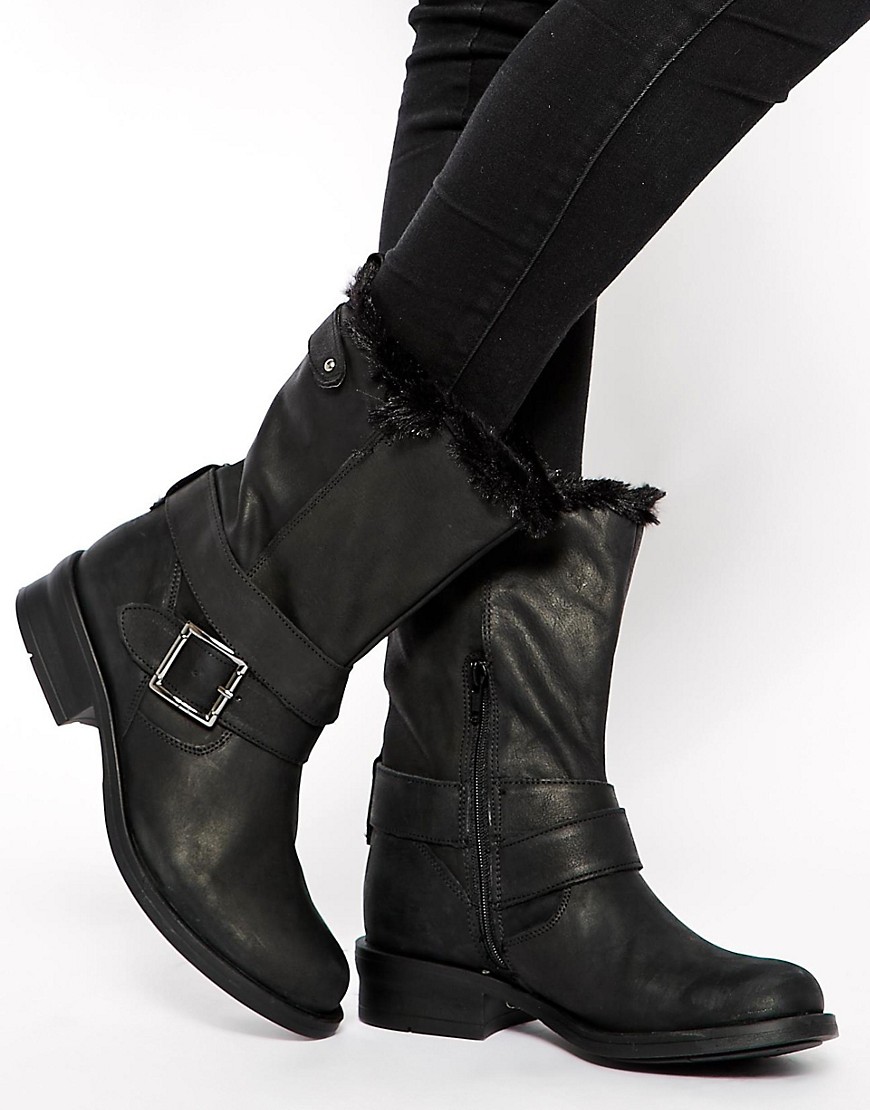 Oasis | Oasis Faux Fur Lined Biker Boots at ASOS