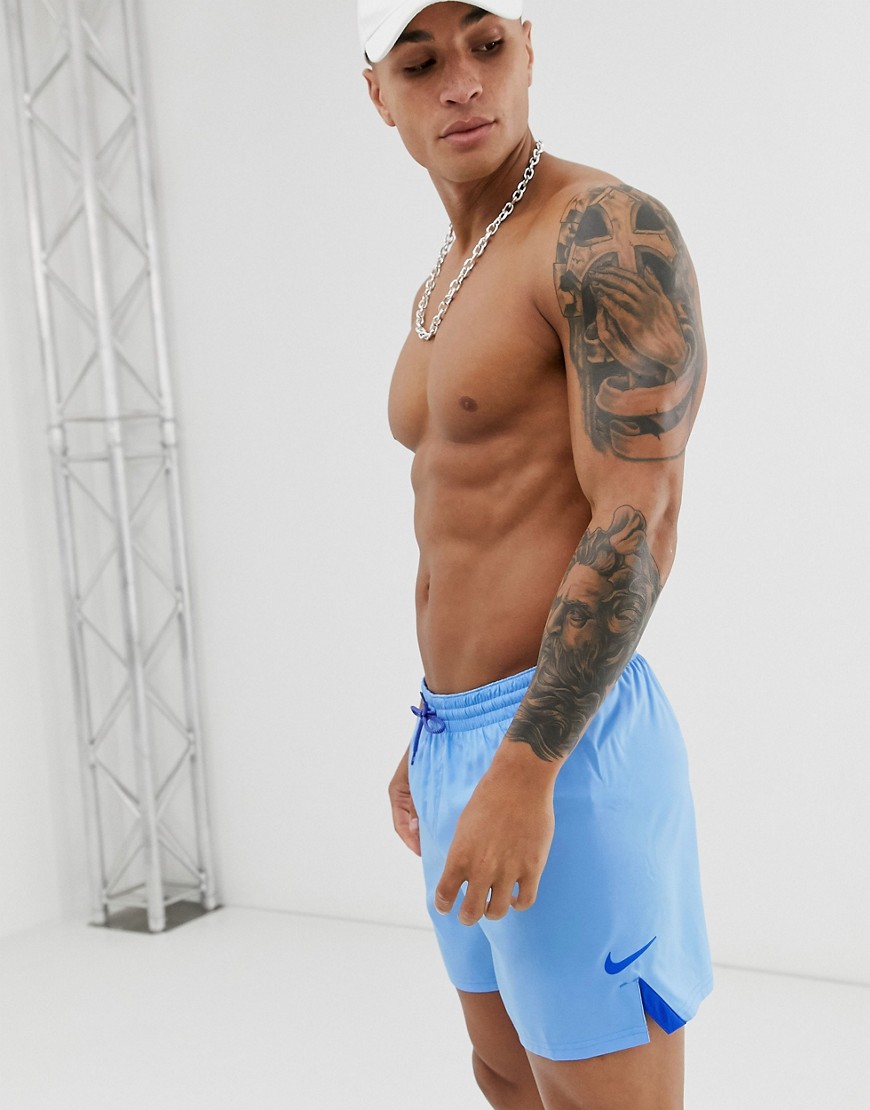 Nike Swim premium 5 inch shorts in sky blue