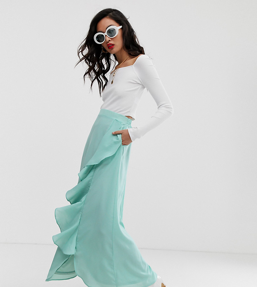 Na-kd midaxi frill skirt in ice blue