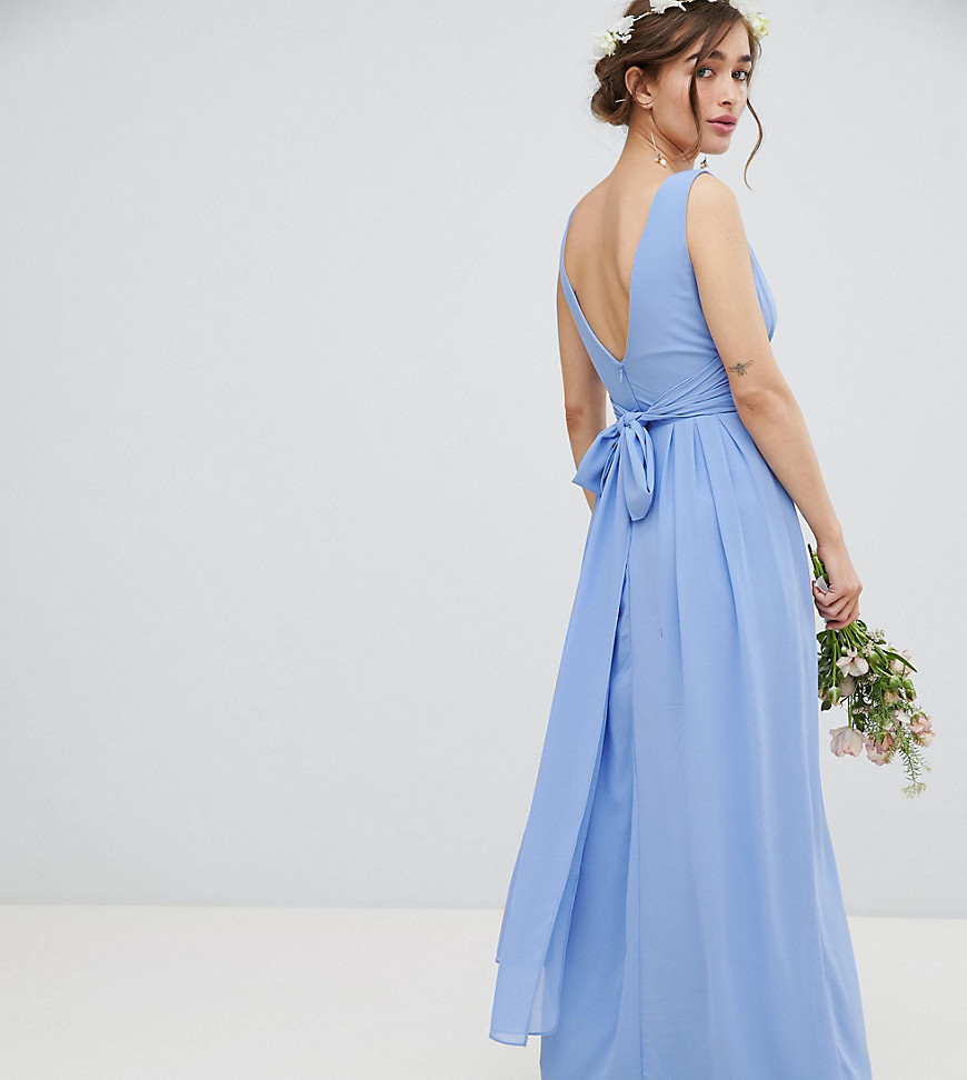 TFNC Petite Wrap Front Maxi Bridesmaid Dress With Tie Back