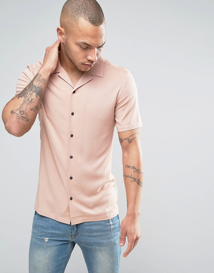 Розовая облегающая рубашка из вискозы с отложным воротником ASOS 