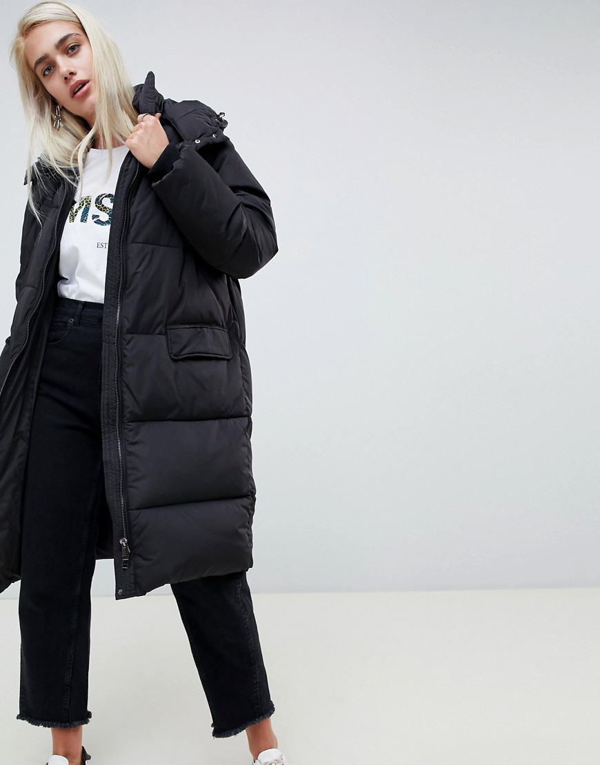 Moss Copenhagen oversized longline padded jacket with hood - Black