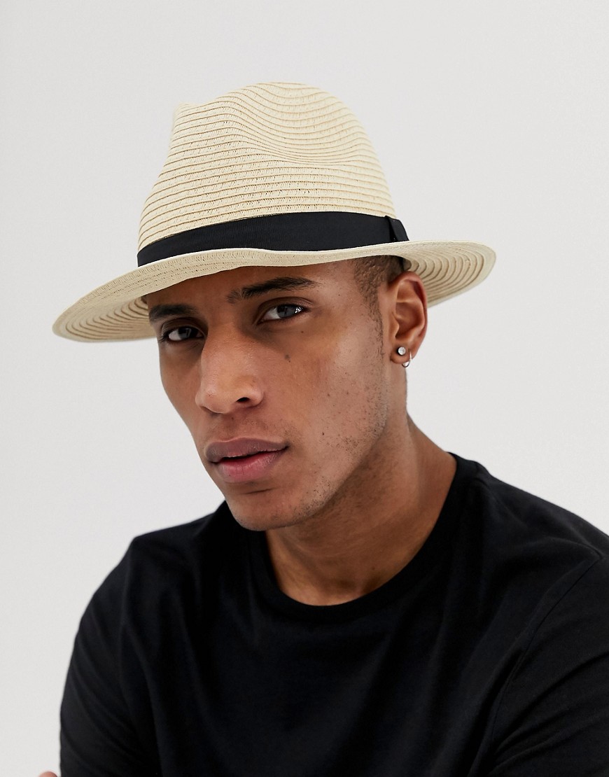 Asos Design Festival Straw Fedora In Beige With Band In Neutral