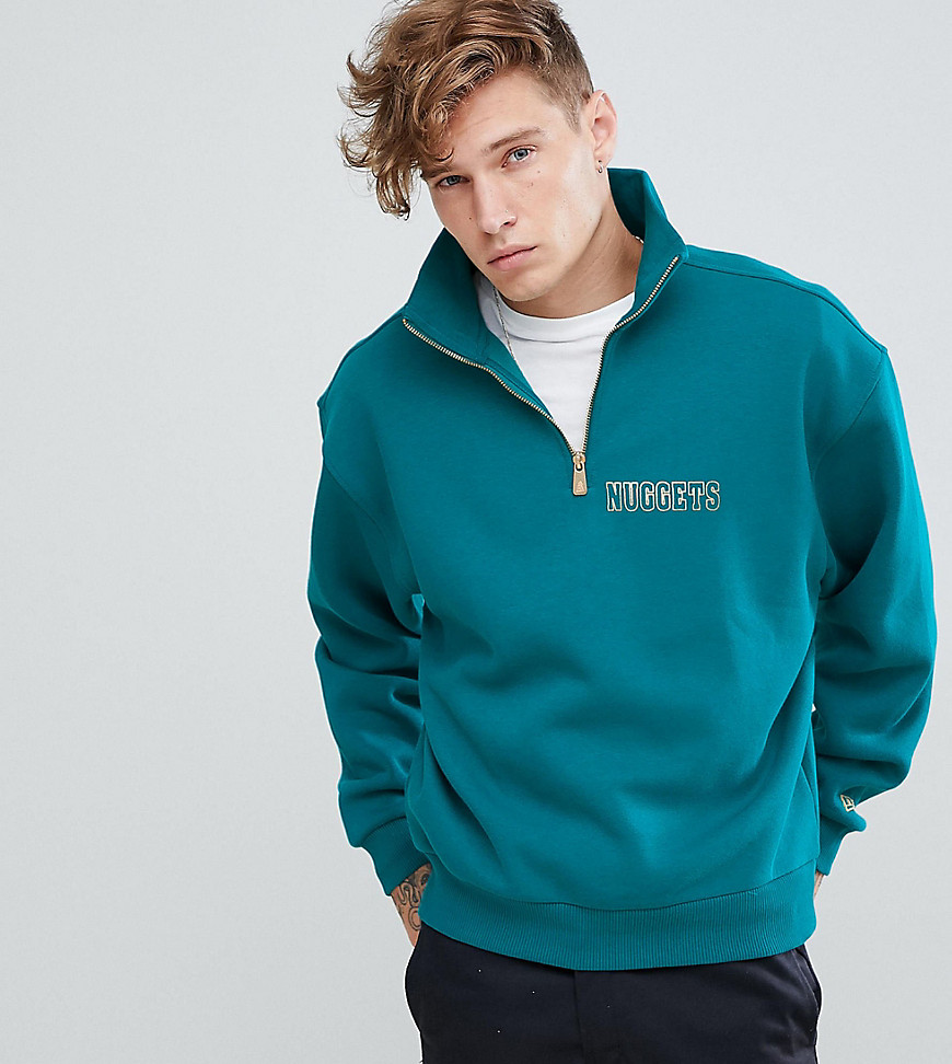 New Era Denver Nuggets 1/4 zip sweat with back print in green exclusive to asos - Green