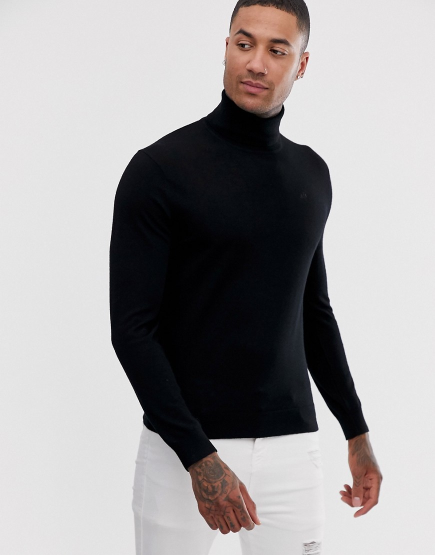 Armani Exchange wool mix roll neck jumper in black