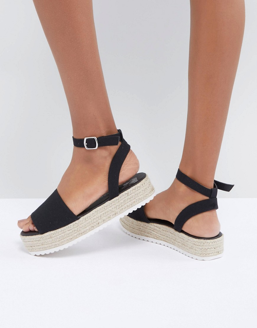 South Beach Flatform Ankle Strap Sandals - Black