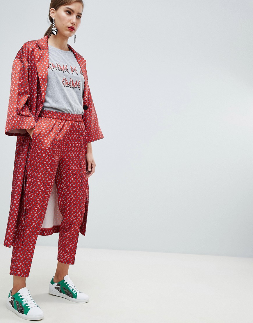 Custommade Cropped Trousers in Printed Satin - 224 ketchup