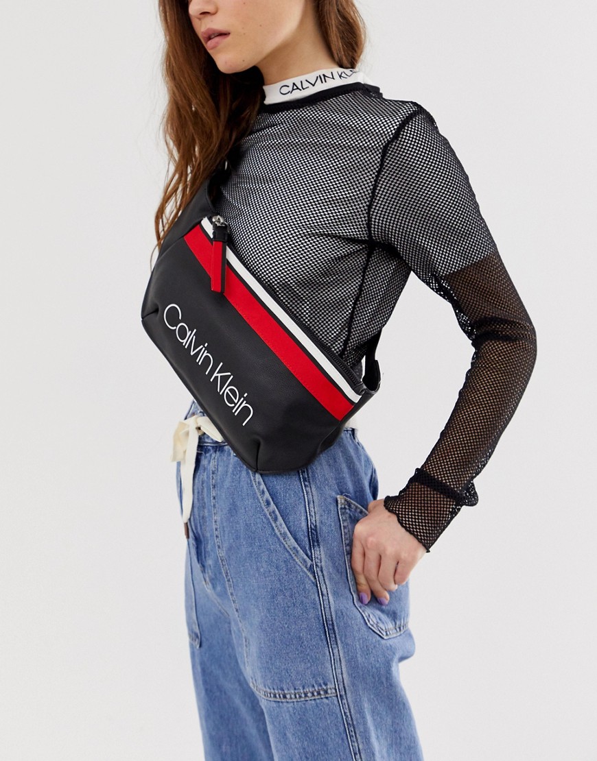 Calvin Klein logo crossbody bag with sports stripe detail