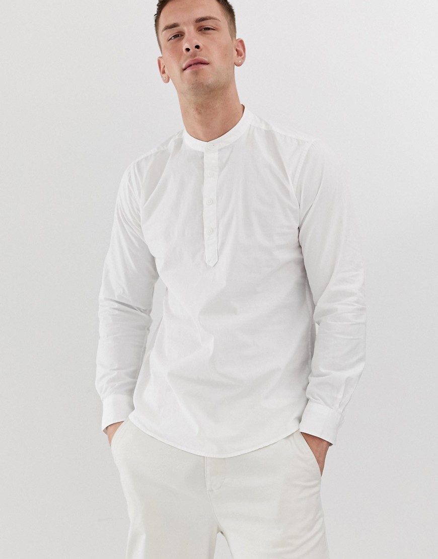 Only & Sons henley grandad collar shirt in white