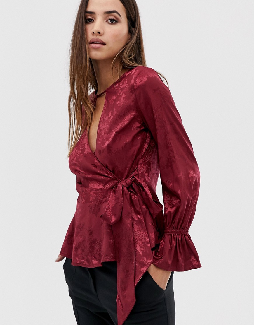 Lipsy jacquard blouse with wrap detail