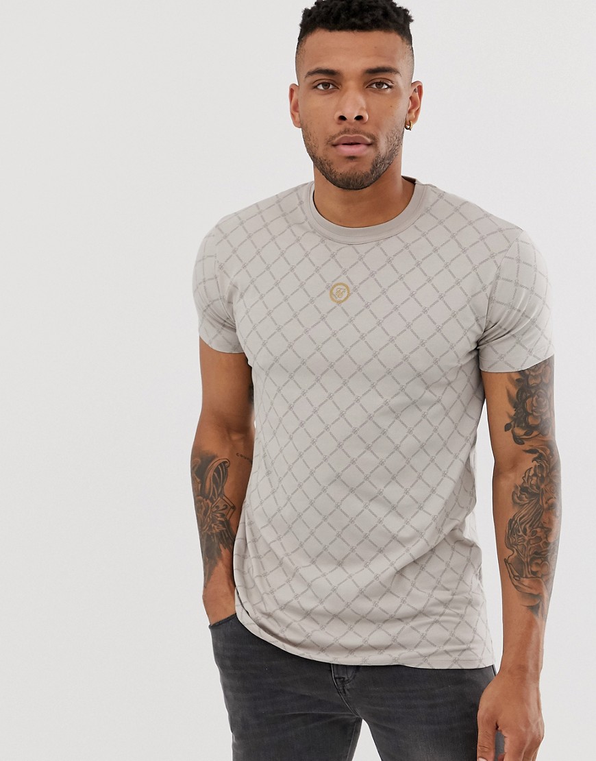 SikSilk muscle t-shirt with monogram in cream