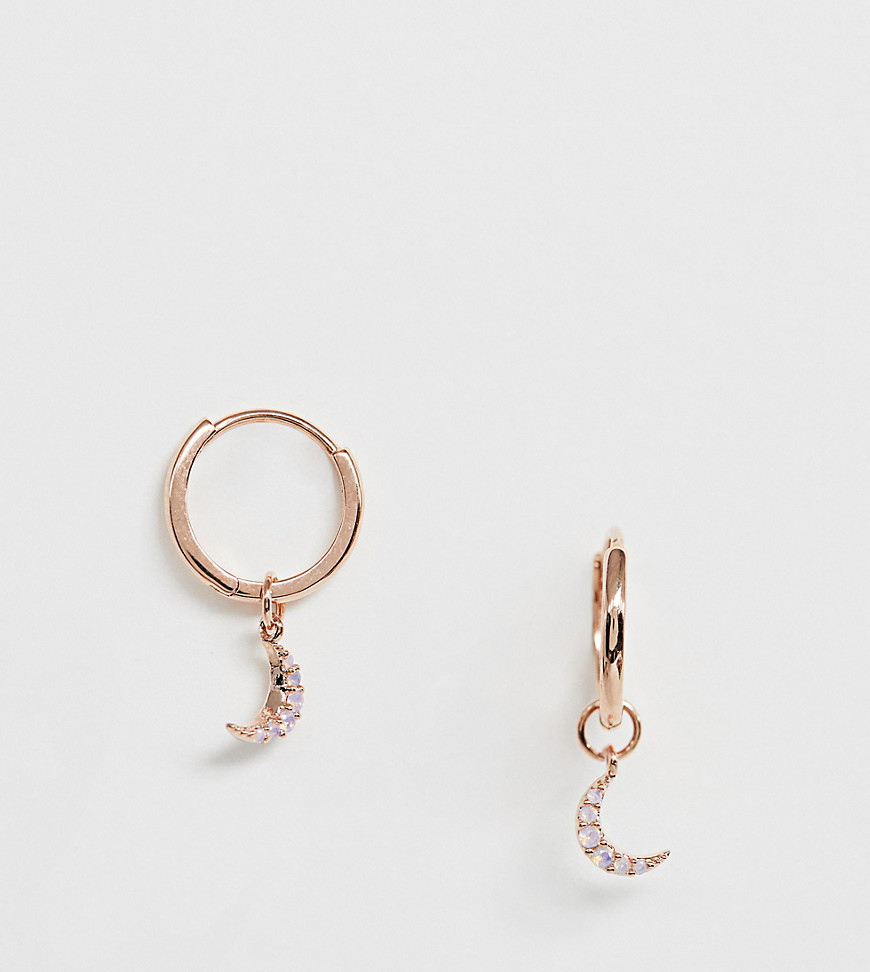 Astrid & Miyu Rose Gold Plated Mystic Opal Moon Huggie Hoop Earrings ...