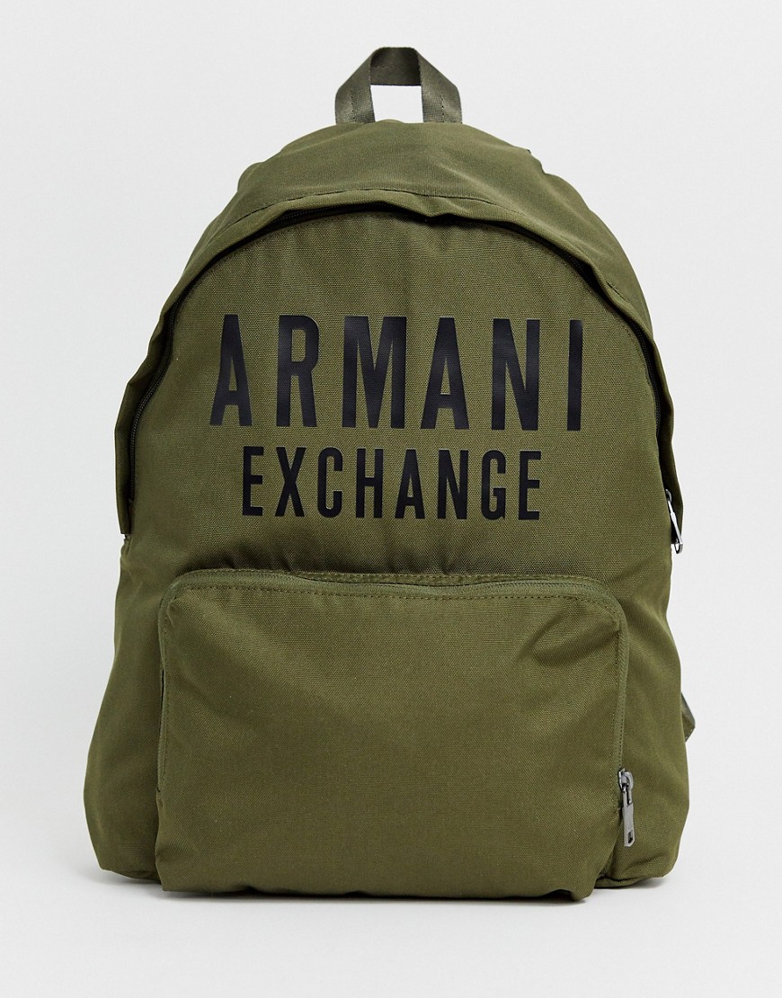 Armani Exchange nylon logo backpack in khaki