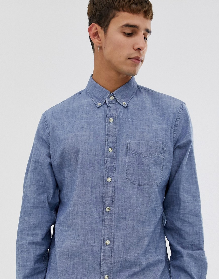 J.Crew Mercantile stretch chambray shirt in blue