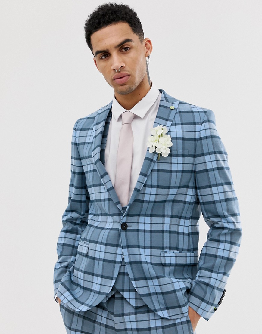 Twisted Tailor Ginger super skinny suit jacket in blue check