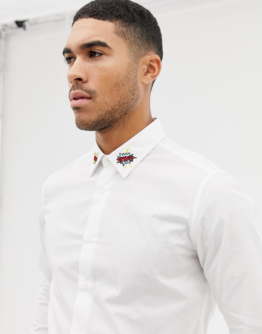 Devils Advocate comic collar embroidery slim fit shirt