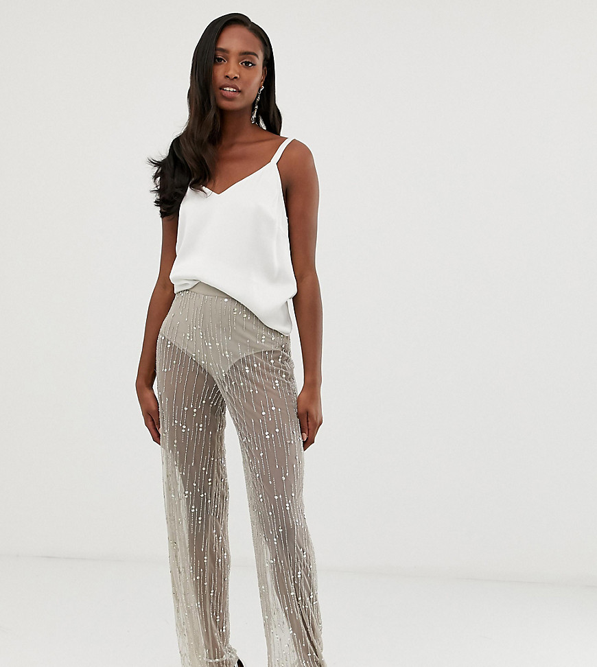 ASOS DESIGN Tall wide leg trousers in mesh with embellishment