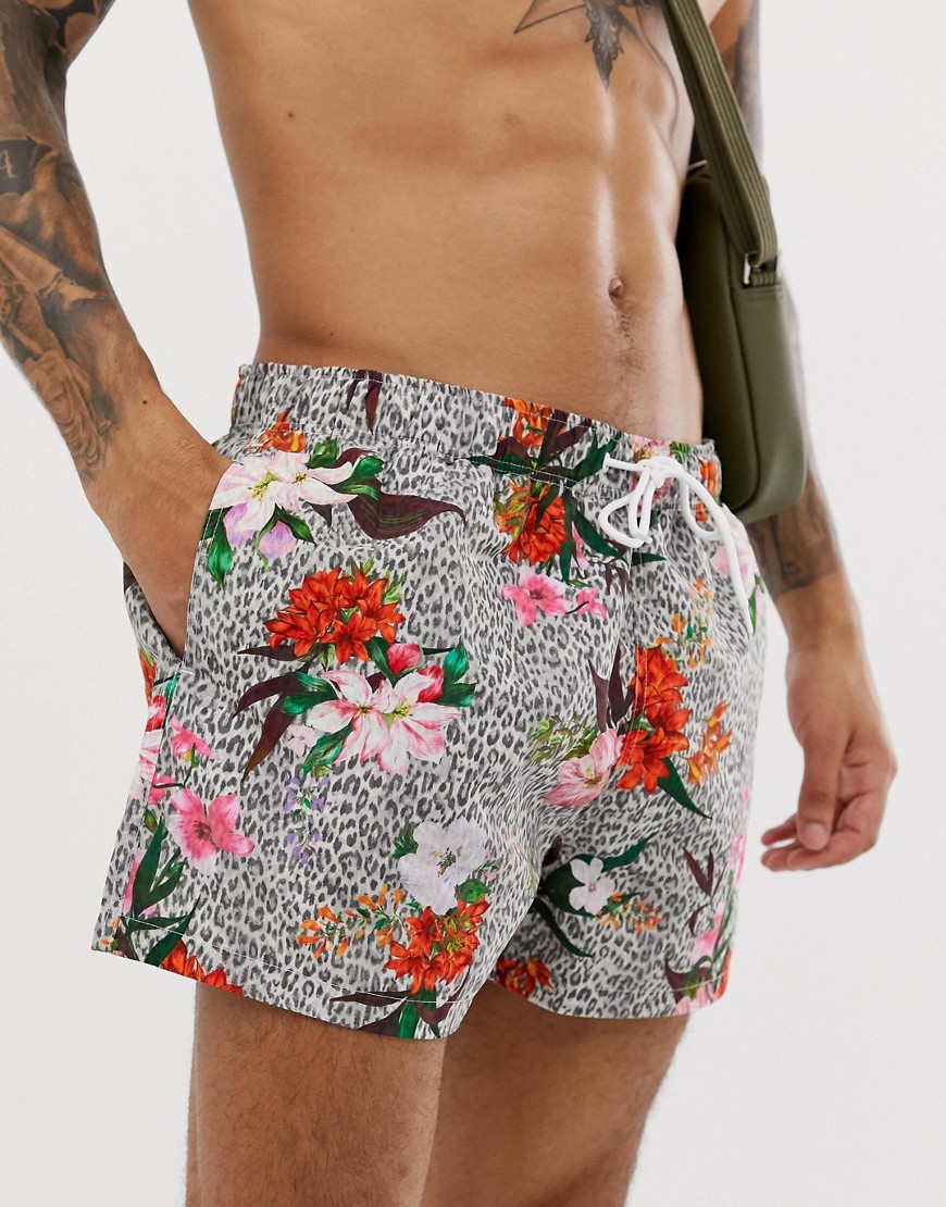 River Island swim shorts in leopard print with floral design