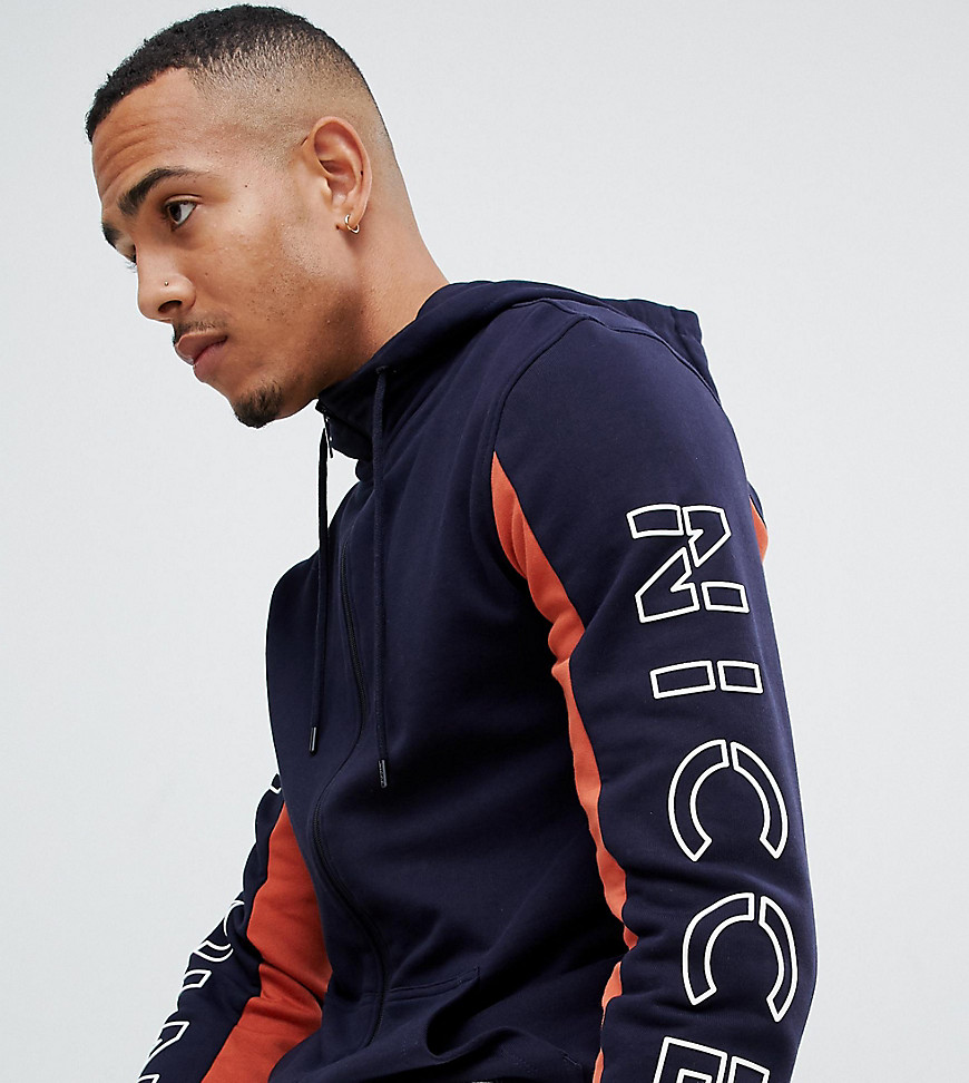 Nicce hoodie in navy with sleeve logo print exclusive to ASOS
