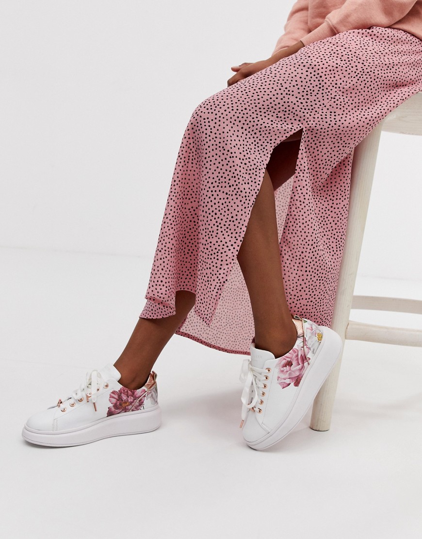 Ted Baker Leather Floral Sneakers-white 
