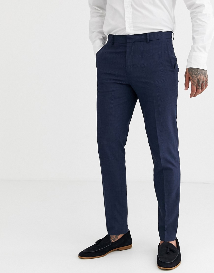 Burton Menswear slim smart trousers in navy & red check