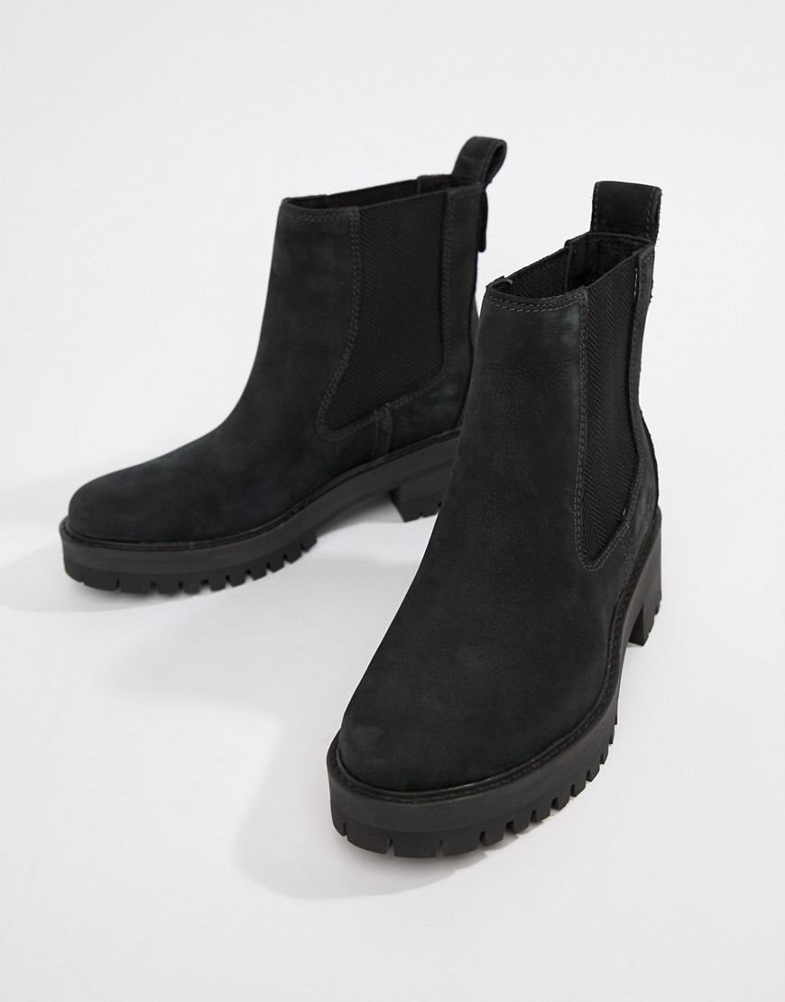 Timberland Courmayeur Valley Black Leather Chelsea Pull On Ankle Boots