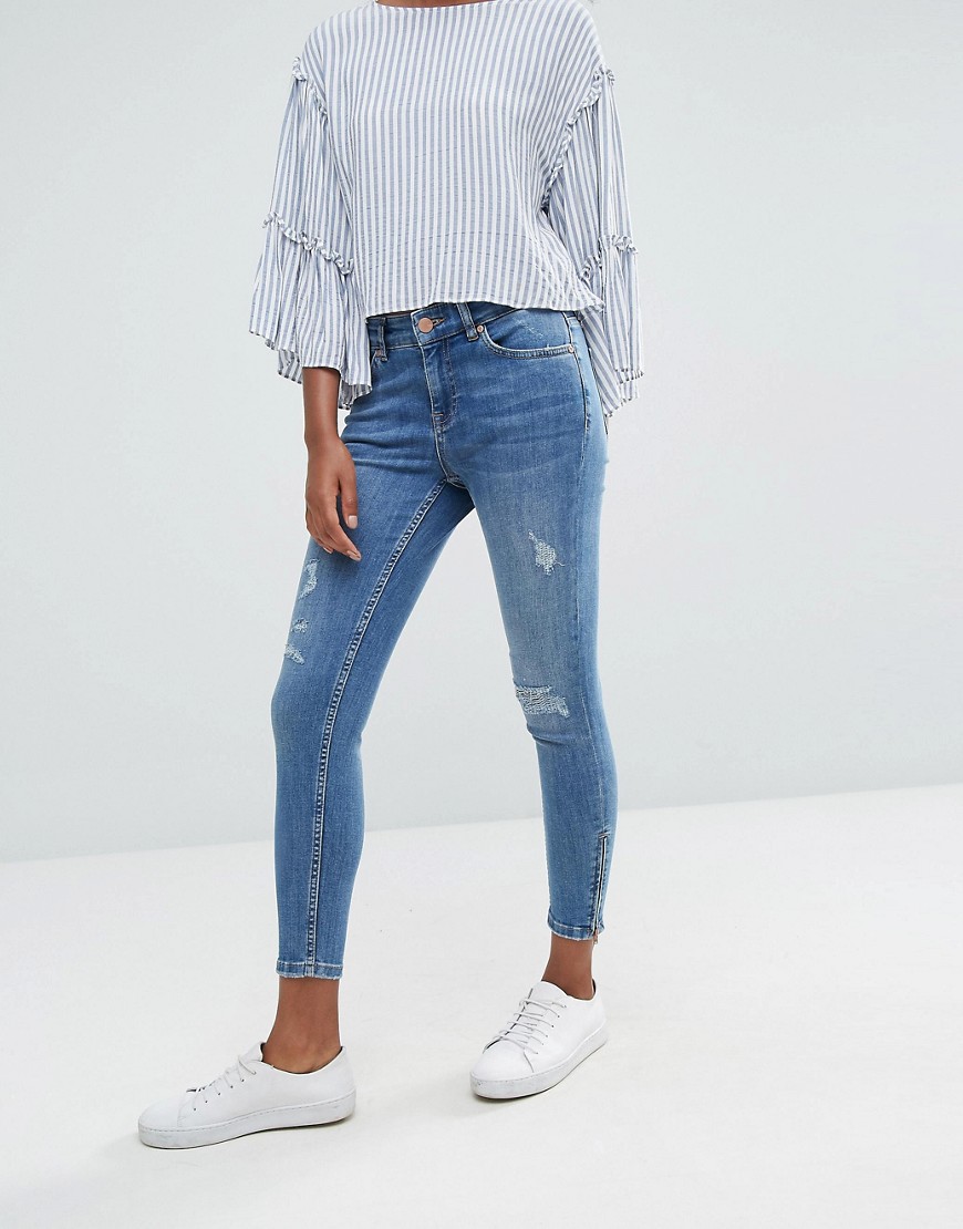 Oasis Distressed Cropped Skinny Jeans - Blue