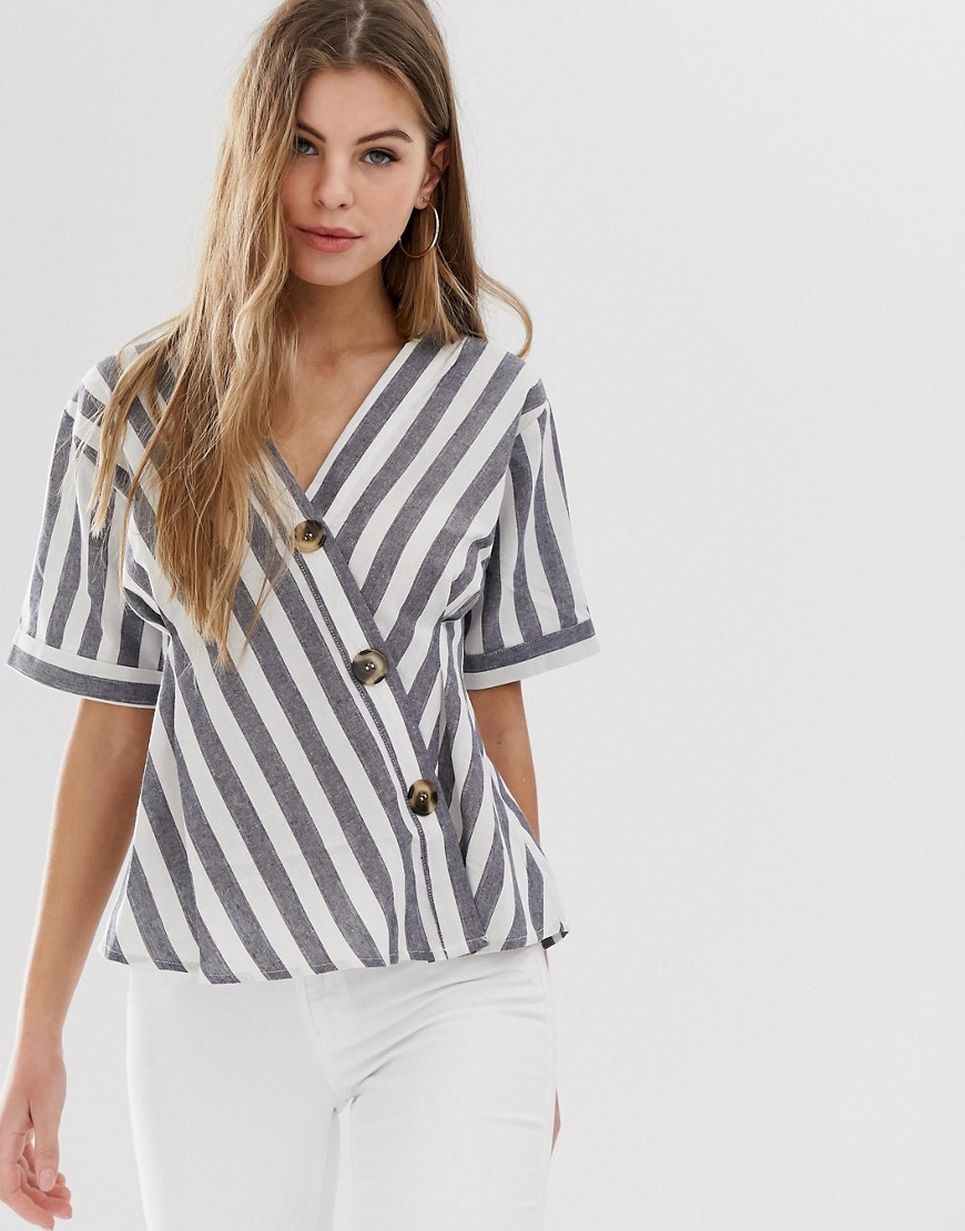 QED London asymmetric shirt in natural stripe